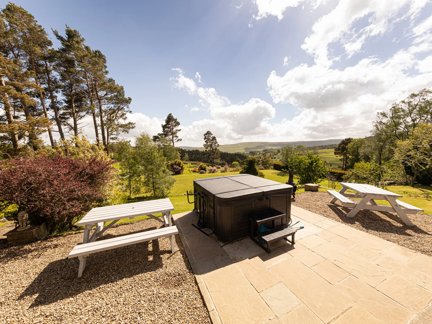 Hot tub terrace with valley views at Heather Brae