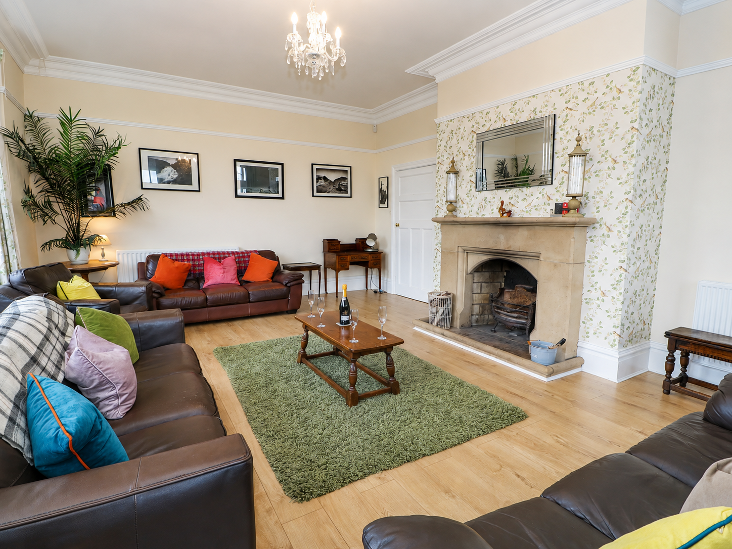 Main sitting room with open fire at Heather Brae